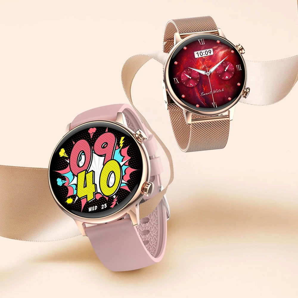 HK39 Smart Watch Mulheres pequenas com WhatsApp IP68 Impermeável 360*360 HD Pressão arterial Android Ladies NFC Smartwatch