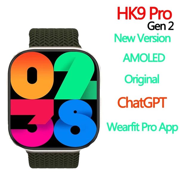 Montre connectée HK9 Pro Gen 2, ChatGPT AMOLED, verrouillage du bracelet, charge sans fil, appels Bluetooth, série 8, NFC, pour femmes et hommes, 202