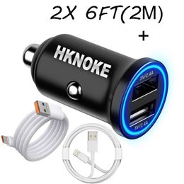 HKNOKE hoge kwaliteit fabriek autolader Sigaret echte USB 4.8A Quick Socket Adapter Autolader met 2 M 6 ft kabel voor mobiele telefoon