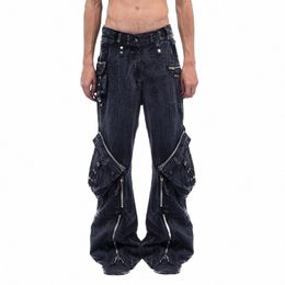HKSH Diseño de nicho para hombres Nuevo Retro Moss Green Pantalones de mezclilla con bolsillo suelto Tide Dark Safari Style Fi Heavy Industry Jeans HK0128 p5Ih #