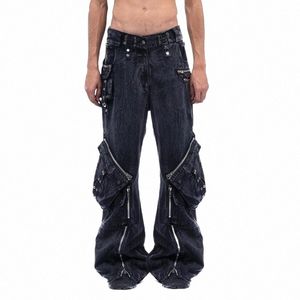 HKSH Niche Design New Retro Moss Green Loose Pocket Denim Pantalon Marée Dark Safari Style Fi Heavy Industry Jeans HK0128 p5Ih #