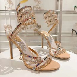 Hl RN Caovilla Crystal Chandlir High-Hld Sandals Womn's Fairy Styl Luxury Diamond Srpntin Wrappd Roman High HLS 10cm DSIGNR BANQUT DSSS 618