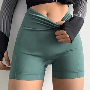 Hl5f Shorts actifs High Wair Sport Shorts Abdominal Contraction Façon de fitness sans fitness Sortie courte courte courte de sécurité Pantgym Leggy Fitness D240426