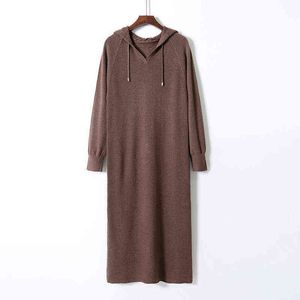 HLBCBG automne hiver pull robe mi-mollet longues femmes élégant sweats à capuche tricoté moulante mince Midi fête Vestidos T220804