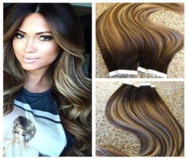 HLHair 100 pièces 100 grammes par paquet Salon de couleur de cheveux professionnel 2 décoloration à 427 extensions de balayage ruban adhésif sans couture dans les cheveux Ext7220483