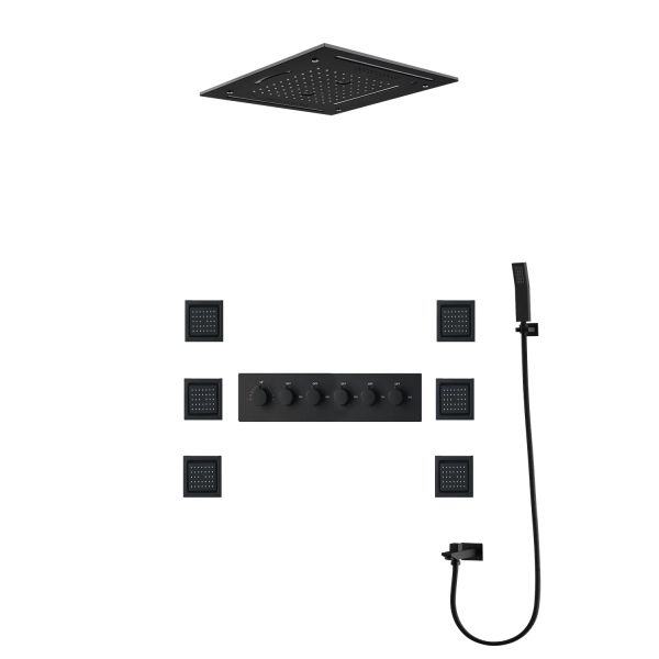 HM 2024 Nuevo diseño Juego de ducha termostática negra de 12 pulgadas Sistema de cabezal de ducha de lluvia LED LED con chorros de lujo de lujo