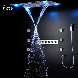 HM 5 Functies Doucheset Moderne luxe Europese stijl Large Sus304 Thermostatische mixer Waterfall Regenval Badkamer LED -plafond