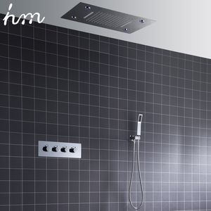 Système de douche à LED de plafond HM Grande cascade Pouche de douche Pouchage de douche encastré Changement de couleurs automatiques Robinets de mélangeurs thermostatiques