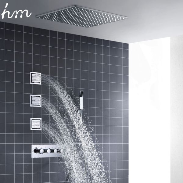 Système de douche à LED de plafond HM Ensemble de 20 pouces pour la salle de bain Pouche des précipitations Body Body Jets Thermostatic Mixer Faucet