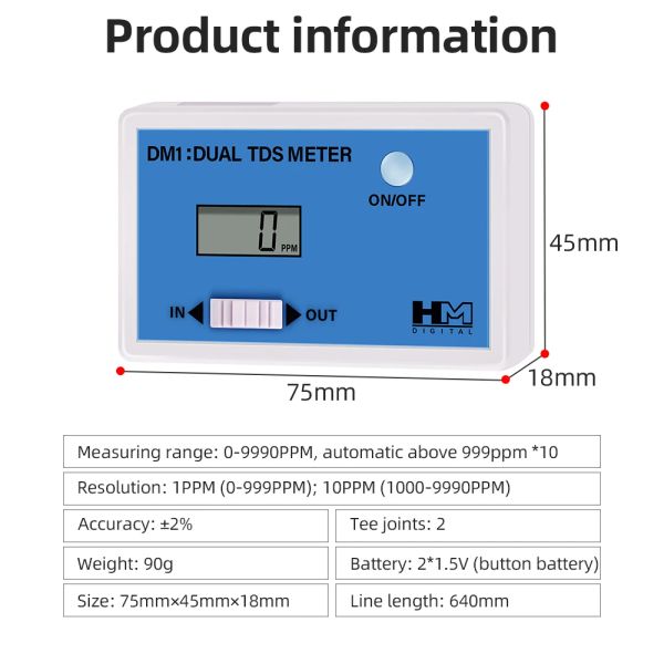 HM Double sonde Eau TDS METRICE CÉCRIVITY TESTER TESTER DE la qualité de l'eau Monitor Aquarium Aquarium hydroponique DM1 / DM2