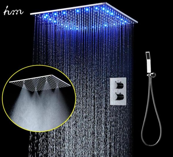 HM Grand système de douche 20 pouces LED MIST PLAQUE PLAQUE PLAQUE DE DOUCHE CARCHE SAGLE BOUCHE THERSHOSTATIQUE DOUCHE 26212029009916