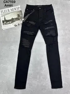 HM120055 PAARS Hoge kwaliteit Herenjeans Distressed Motorcycle biker jean Rock Skinny Slim Ripped hole stripe Modieuze snake borduursel Denim broek