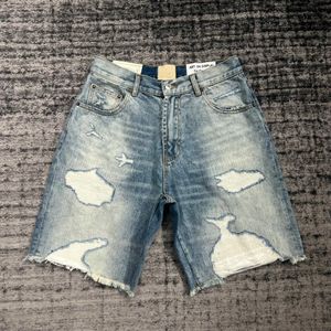 HM631 Hoogwaardige heren jeans Korte noodlijdende motorfietsfietser Jean Short Rock Skinny Slim gescheurde gat streep modieus slangen borduurwerk denim broek kort