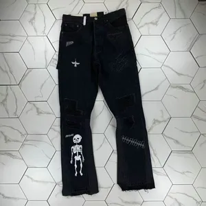 HM889 Heren jeans zwarte cargobroek Designer Jeans skinny stickers lichte wassing gescheurd motorfiets rock revival joggers ware religies190Q