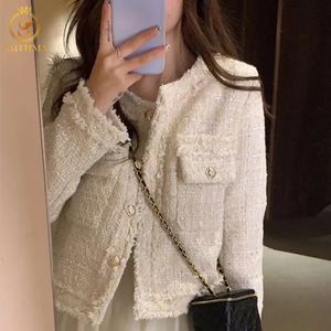 HMA Fashion Koreaanse Chic Vintage Tweed Wollen Jas Jas Vrouwen Herfst Single Breasted Plaid Kwastje Kantoor Dame Uitloper 231225