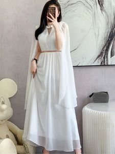 HMA mode luxe witte lange jurk vrouwen mouwloze high-end vintage elegante feestjurken Vestidos vrouwelijke kleding 240418