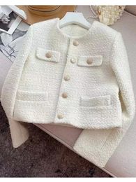 Hma coréen chic femelle tweed basic veste manteau femme vêtements style piste de piste en laine sorties extérieur 240421