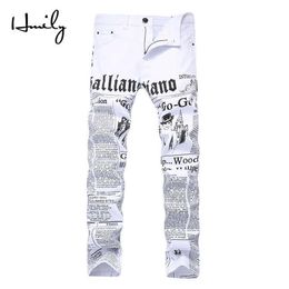 HMILY High Street Fashion Hommes Jeans Night Club Blanc Couleur Personal Designer Imprimé Jeans Hommes Punk Pantalon Skinny Hip Hop Jeans X0302C