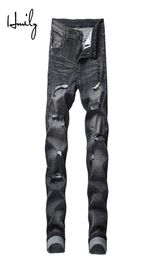Hmily Mens Skinny Jeans Hommes Slim Fit Hole Biker Ripped Denim Hip Hop Motorcycle Rock Rap Rap Big Taille 42 Pantalon X06211510784