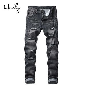 HMILY Hommes Skinny Jeans Hommes Slim Fit Trou Biker Ripped Denim Hip Hop Moto Rock Rap Jeans Grande Taille 42 Pantalon X0621