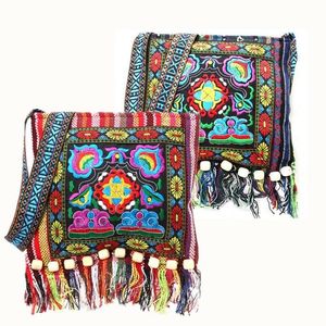 Hmong Vintage ethnique sac de rangement à bandoulière broderie glands Boho Hippie gland fourre-tout messager organisateur de rangement suspendu Bags254u