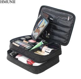 HMUNII Cosmetische tas met grote capaciteit, make-upborstelorganisator, dubbellaags stippatroon, reistoilettas, organisator met spiegel1920941