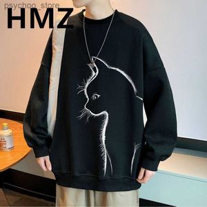 HMZ 2023 Autumn Men Fashion Cat Print Sweatshirts Harajuku Streetwear Men Jogger Sweatshirt Casual Clothes High Street Pullovers Q230830