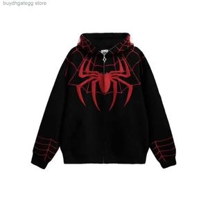 Hn9l Heren Hoodies Anime Spider Man Jas Cool Girl Stijl Amerikaanse Niche Design Sense Capuchon Geborduurd Vest Trui Trend