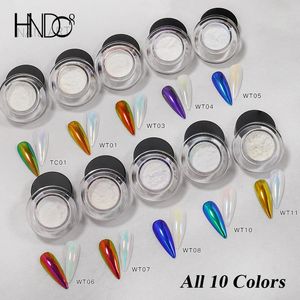 Hndo 10 kleuren set aurora spiegel chroom poeder nagel glitter pigment stofeffect voor nagel art decor manicure ontwerp wt series 240426