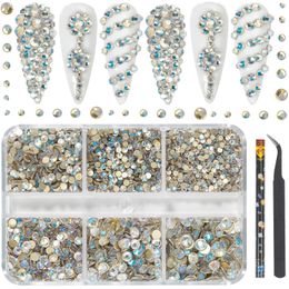 Hnuix Luxury Shini 3d Diamond Moonlight Light Blue Multisize Nail Sthingestones Flatback Charms Flat Bottom Crystals Art Decoration Gem Kit 240430