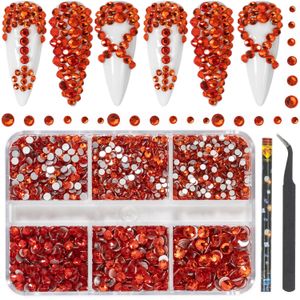 HNUIX Luxury Shini 3d Diamond Orange Orange Red Multisize Nail Stamisones Flatback Charms Crystals Flats Crystals Art Decoration Gem Kit 240509