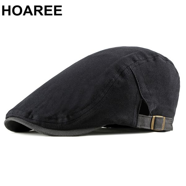 HOAREE Primavera Verano Sombrero Hombres Gorra plana Estilo británico Sombreros negros para hombres Boina de algodón Sombreros Vintage Hombres Ivy Cap Newsboy Cap