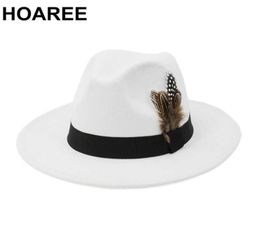 HOAREE WHITE LOOD VINTAGE TRILBY FEET FEDORA CHAPLE avec FEATHER FEMMES MEN CHOSE CHAGNE LIGNE ENFANCE MALE FEMME JAZZ CAPS JAZZ Q08052094741