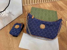 Hobo 2pcs / set femmes sac à bandoulière avec porte-monnaie monogrammes toile denim poitrine pack dame fourre-tout chaînes sacs à main Double G lettres sac à main haut