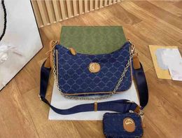 Hobo 2 pezzi / set borsa a tracolla da donna con portamonete monogrammi tela di jeans pettorale da donna catene Tote borse doppia G lettere borsa messenger