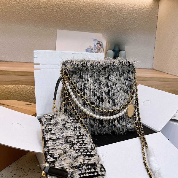 hobo sac cc sacs designer femme sacs à main sacs à bandoulière femmes luxe perle chaîne fourre-tout Texture laine tissu moelleux sac à main petit sac à main 231025