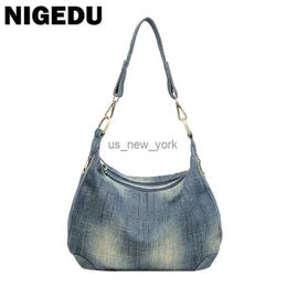 Hobo Casual Denim Femmes Crossbody Body Double Zipper Female Sac Sac de qualité Toivvas Hands Sacs de voyage Blue Bolsa HKD230817