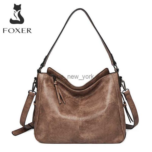 Hobo Foxer Brand Lady Soft Pu Cuero Gran capacidad Mujeres Mujeres Simple Crossbody Shoulder Bag Vintage Hobos Messenger Backarm Bag HKD230817