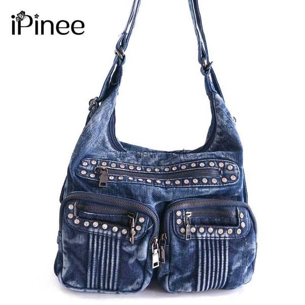 Hobo ipinee mode denim jean sacs féminines poches multiples sacs d'épaule diamante sacs bolsas hkd230817