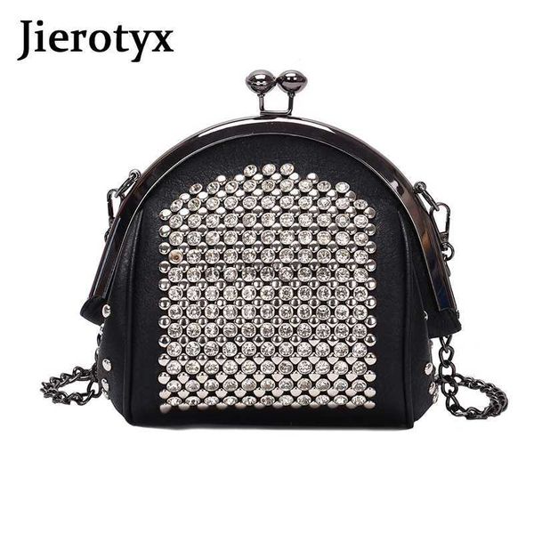 Hobo Jierotyx Femme Sac à épaule rétro Kiss Kiss Crossbody Sacs pour femelle Sac à coquille de diamant coloré portefeuille Pu en cuir sac à main HKD230817