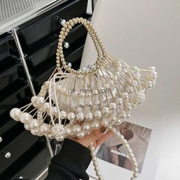 Hobo Silver Pearl Evening Clutch Sac Luxury Designer Handsbag Purse pour femmes Femme Hollow Out Bags Crossbody Bag Wedding HKD230817