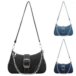 Hobo Women Denim Shoulder Bag Decor Y2K Axila de la cadena de moda Bolso de bolso casual de la noche