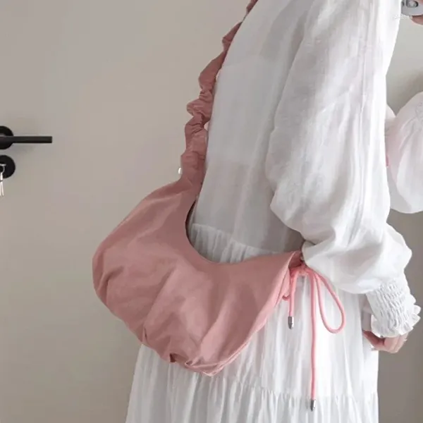 Hobo Xiuya rose mode femmes sac à bandoulière plissé Style coréen couleur unie en Nylon décontracté Hobos doux élégant avancé sac à main