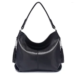 Hobo Zency Fashion Women Soft Black Shoulder Bag Big Tote Echte lederen handtas Crossbody Tassel Shopper Travel