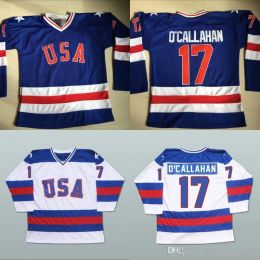 Hockey # 17 Jack O'Callahan 1980 Miracle On Ice Hockey Jersey Hommes 100% Logos de broderie cousus Team USA Hockey Jerseys Bleu Blanc