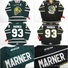 Hockey # 93 Mitch Marner Jersey OHL London Knights CCM Premer 7185 Mitch Marner Hombres 100% bordado cosido Jerseys de hockey sobre hielo Verde Negro