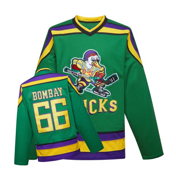 Hockey Cool Hockey Green Ducks Green Hockey Práctica Camisa de la calle Jersey #66 Bombay #44 Reed #33 Goldberg #21 Portman