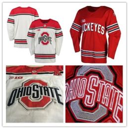 Hockey personnalisé Ohio State Buckeyes Hockey sur glace rouge blanc personnalisé votre propre numéro nom broderie NCAA College Big Ten cousu maillot pour homme 44