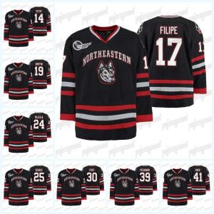 Hockey Hockey Northeastern Huskies Tournoi de hockey sur glace noir Réplique Maillot extérieur Filipe Ryan Solomon Cayden Primeau Ryan Shea John Picking 30