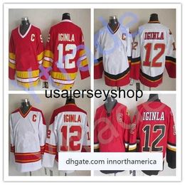 Hockey Jersey # 12 Jarome Iginla Vintage Ice C Patch Home Away Red White Retro CCM cousé S